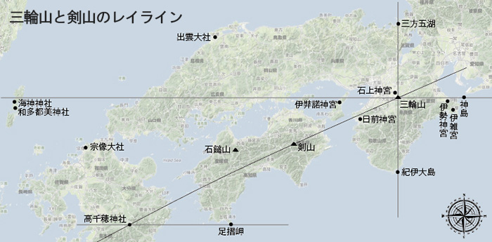 三輪山と剣山のレイライン