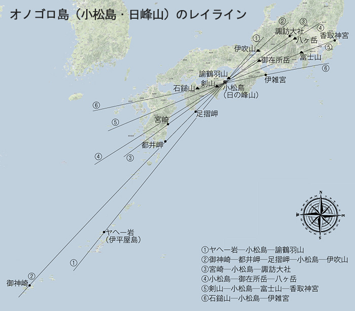 オノゴロ島(小松島・日峰山)のレイライン